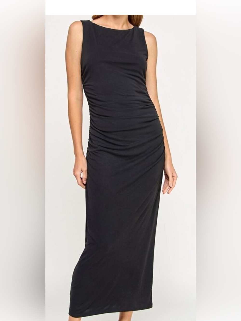 Leyden Sleeveless Black Ruched Maxi Dress